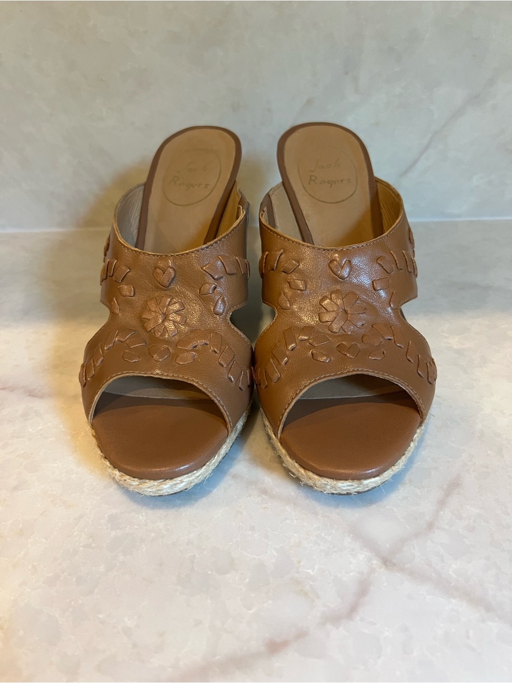 Jack Rogers Brown Leather Wedge Slide Sandals